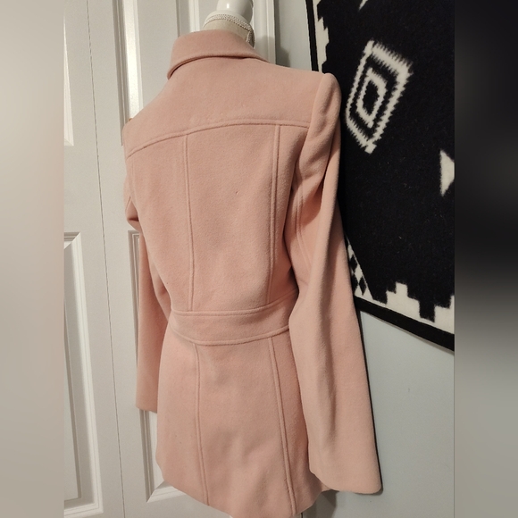 💖 Vintage 90's Marvin Richards 100% Wool Button Front Pea Coat, Baby Pink, Med - Picture 5 of 14